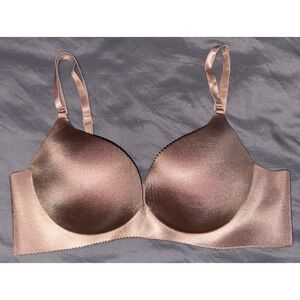 Beige Satin Look Contoured Wirefree Padded Push-up Bra, Size 36C